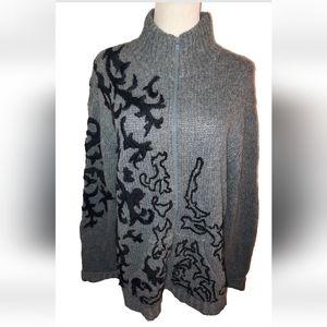 Chico's gray and black embroidered zip sweater jacket with pockete size 3 XL